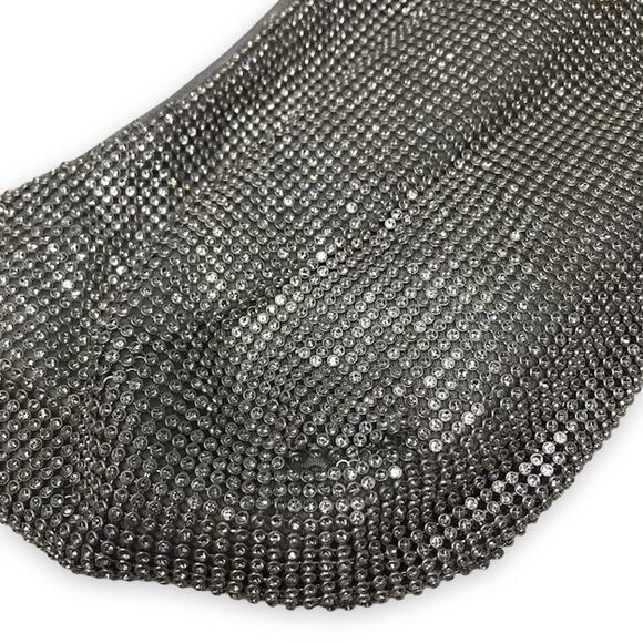 Olga Berg Jessica Soft Crystal Mesh Croissant Bag Knotted Handle Silver - Picture 7 of 7